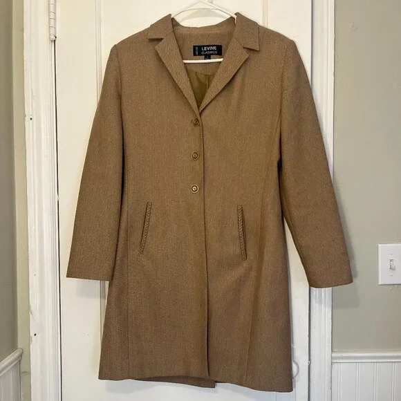 Larry Levine Classics Women Beige Tan Trench Coat Button Polyester Long - Picture 2 of 7